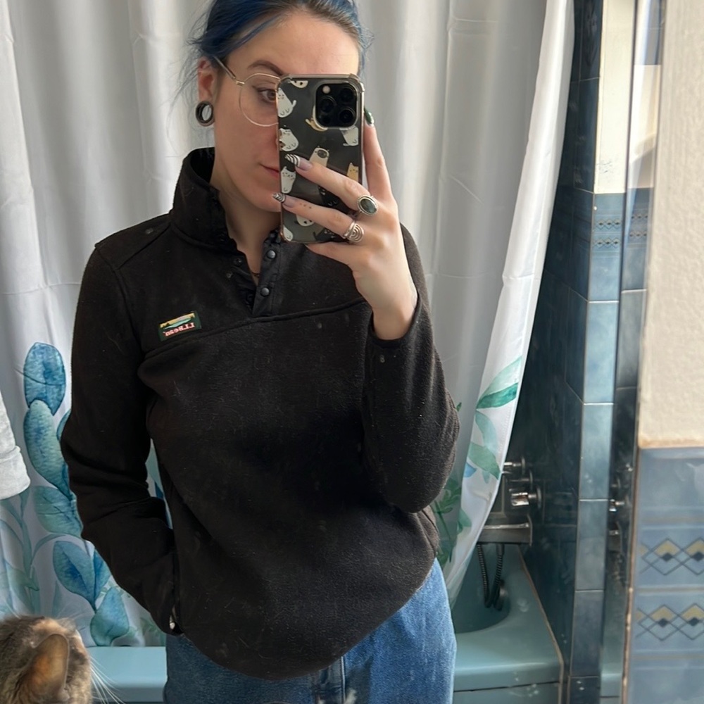 LL Bean quarter button up with hoodie pocket